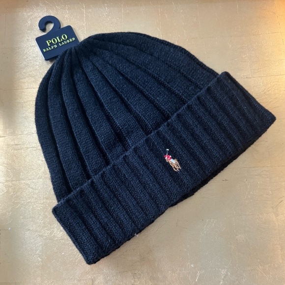 Polo Ralph Lauren Men's Wool Blend Beanie Hat Knit Black Embroidered Logo